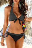 Printed Stitching Halter Strap Bikini