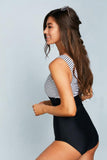 Square Neck Color Block One Piece - Black Stripe