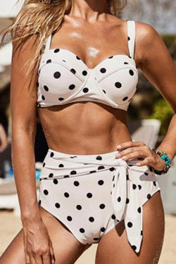 Polka-Dot Lace-Up High-Waist Bikini