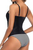 Black Stripe High Necked Stylish Tankini Swimsuit