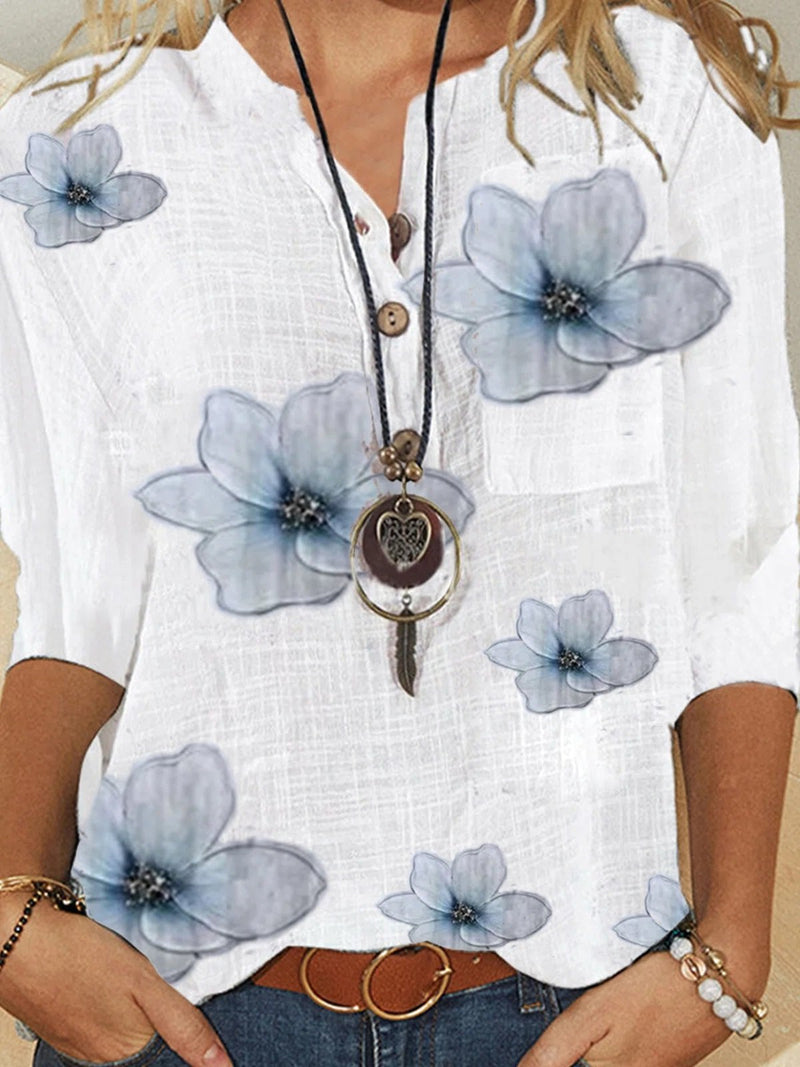 HALF SLEEVE FLORAL V NECK SHIFT BLOUSE