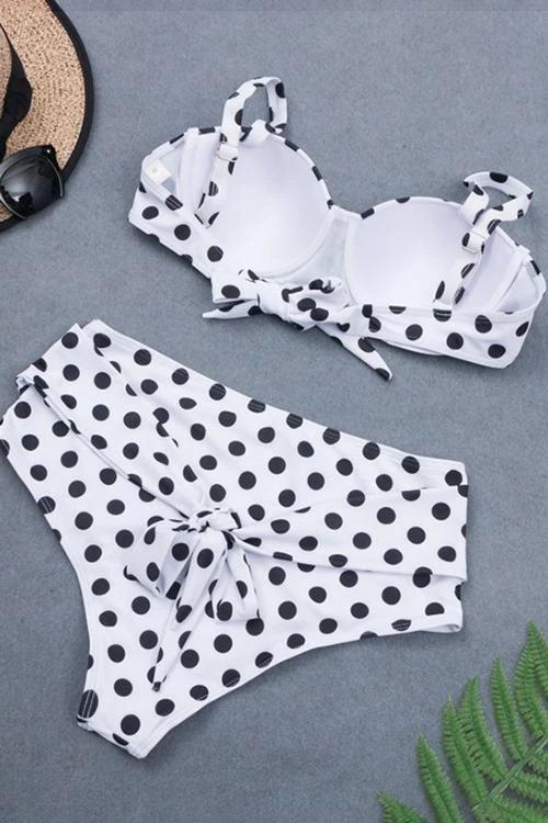 Polka-Dot Lace-Up High-Waist Bikini
