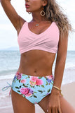 Pink Printed High Waist Two Pieces Bikini
