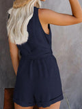 Sleeveless V-neck Solid Color Romper