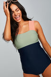 Square Neck Pink Strap Colorblock One Piece Paradise