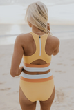 Textured Malibu Cut Back Crop Bikini Set