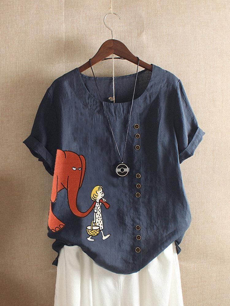 SHORT SLEEVE CASUAL CARTOON PRINT TSHIRT