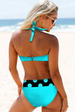 Green Polka Dot Halter Neck Bowknot Bikini Set