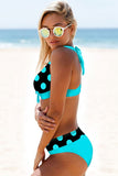 Green Polka Dot Halter Neck Bowknot Bikini Set