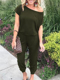 Short Sleeve Solid Color Casual Jumpsuit