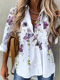 Collar Casual 3/4 Sleeve Floral Shirts & Tops
