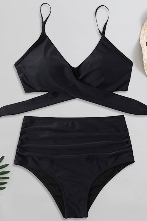 Bandeau High Waisted Tummy Control Two Piece Bikini