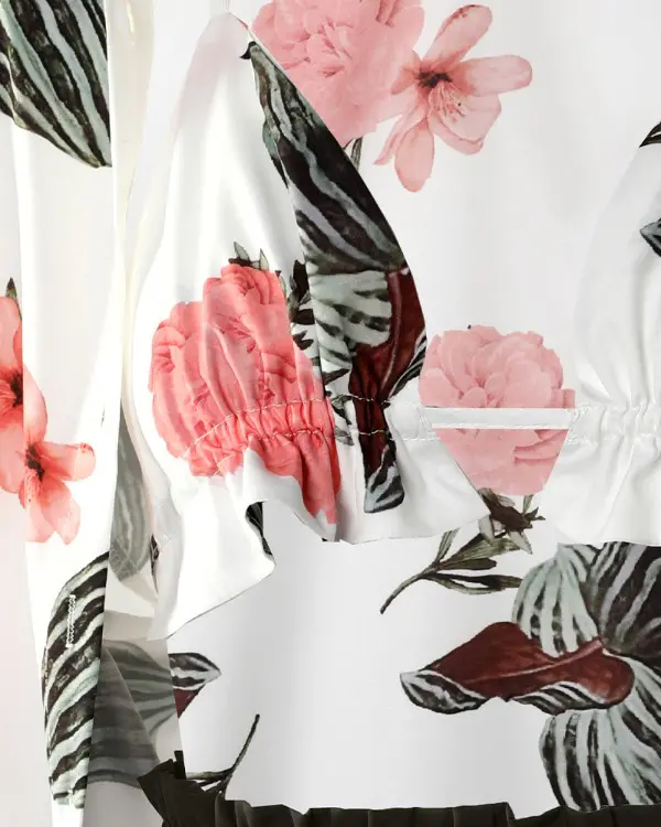 3PCS Plants Print Shirt & Shorts Set With Crop Top