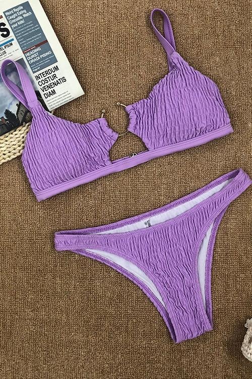 Pleated Hollow Metal Ring Bikini