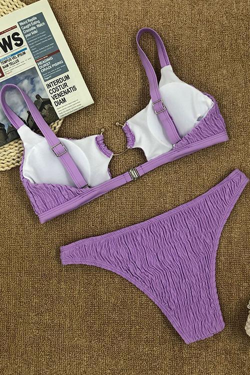 Pleated Hollow Metal Ring Bikini