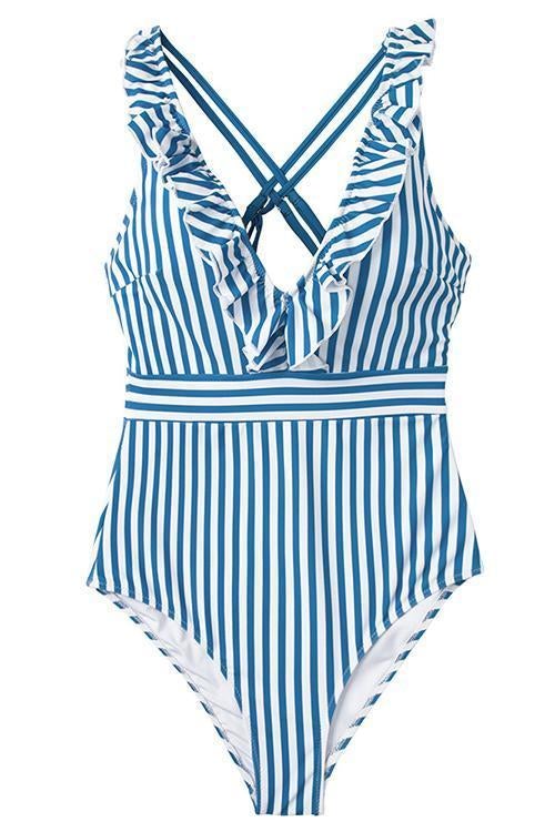 Ruffled Striped One-Piece Swimsuit