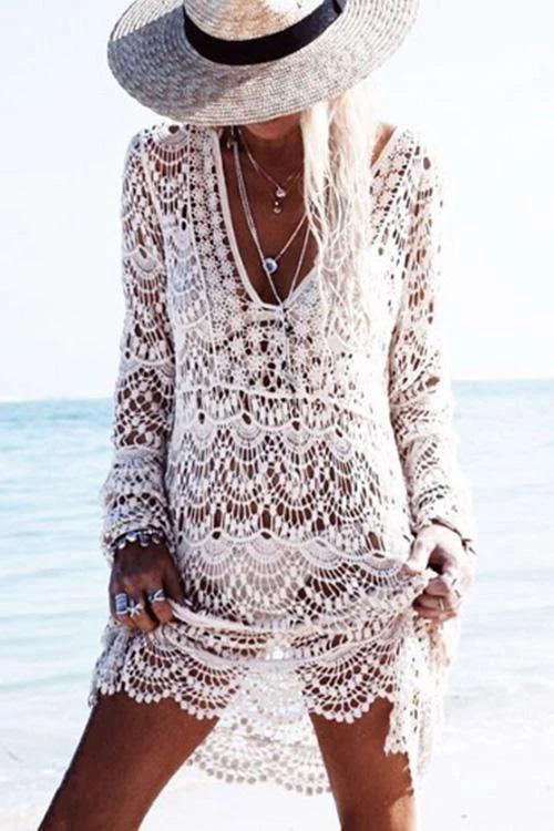 Stylish Crochet V-neck Handmade Cover Up