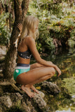 Black And Green Rocky Point V-neck Bikini Set
