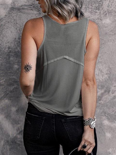 Solid Color U-Neck Button Modal Tank Shirt