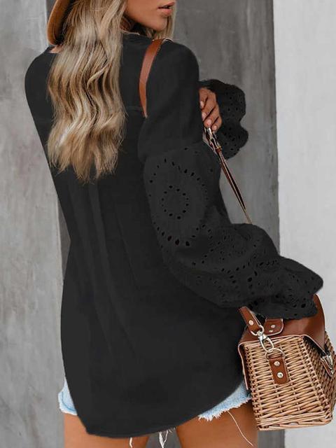 Elastic Ruffle Cuff Long Sleeve Blouse