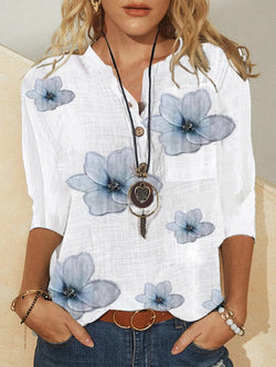 HALF SLEEVE FLORAL V NECK SHIFT BLOUSE