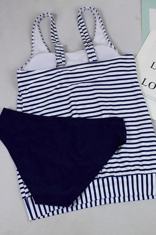 Striped Print Loose Tankini