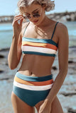Mid Waist Stripe Print Bikini Set