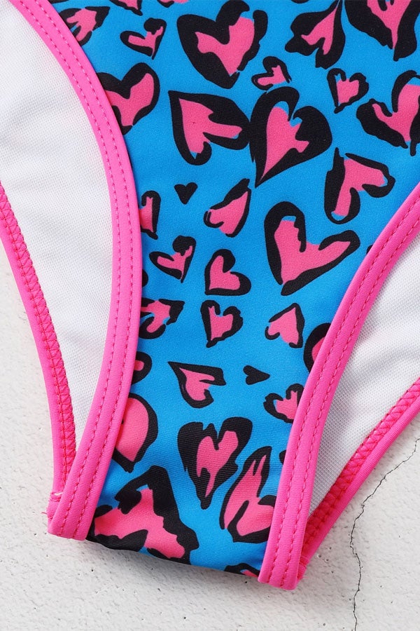 Heart Pattern Halter High Waisted Bikini Swimsuit