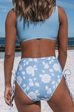 High Waist Criss Cross Flower Print Bikini