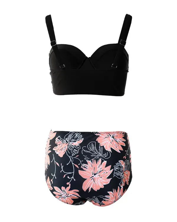 Marble Print High Waist Halter Bikini Set