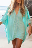 Aquamarine Blue V-Neck Loose Cover Up