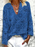 Boho Style Floral V Neck Long Sleeve Casual Shirts