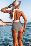 Vintage Striped Ruched Halter One Piece Swimsuit