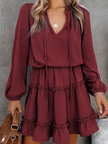 Solid Color Puff Long Sleeve Mini Dress