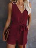 Sleeveless V-neck Solid Color Romper