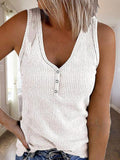 Knitted Ribs V-neck Solid Color Sleeveless Top