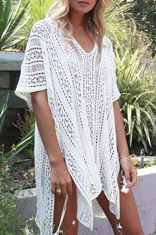 See-through Crochet Hollow Irregular Cover Up