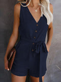 Sleeveless V-neck Solid Color Romper