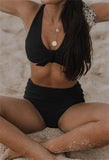 Criss Cross Straps Matte Black Bikini Set