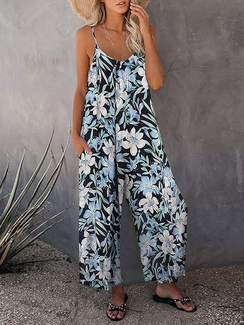 Multicolor Print Loose Sling Jumpsuit