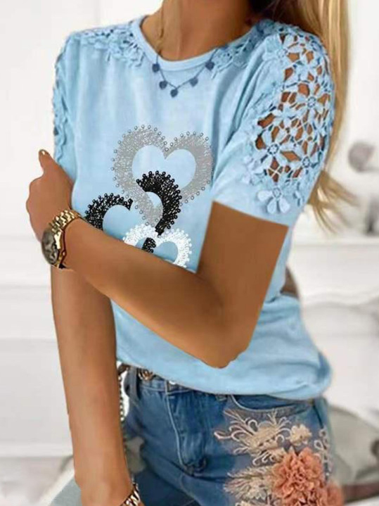 Heart Lace Short Sleeve T-Shirt