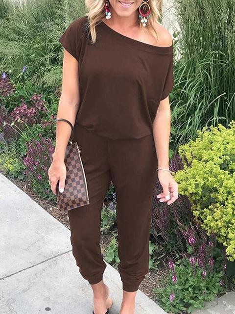 Short Sleeve Solid Color Casual Jumpsuit
