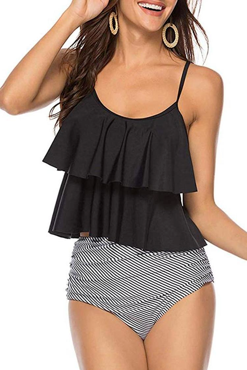 Stripe Print Cute Tankini Set