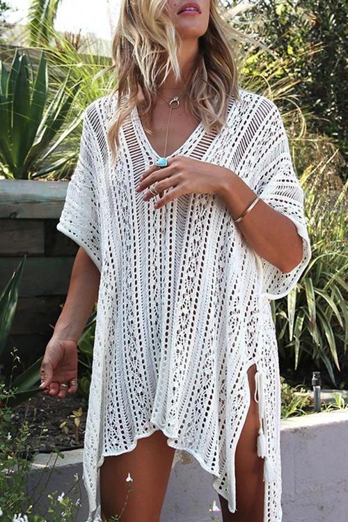 See-through Crochet Hollow Irregular Cover Up