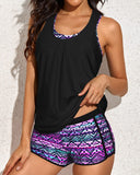 Tribal Pattern 3 Piece Womens Tankini with Shorts Athletic  with Bra