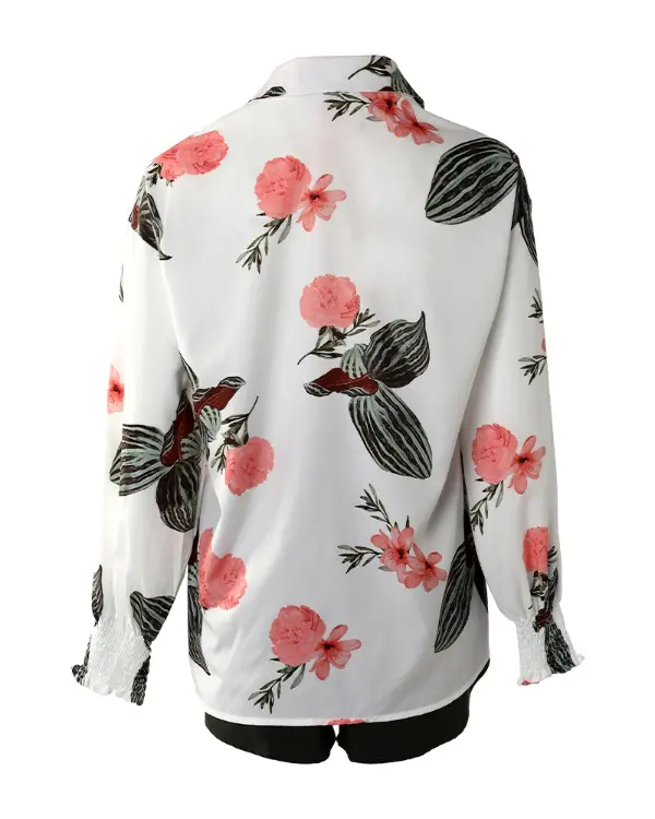 3PCS Plants Print Shirt & Shorts Set With Crop Top