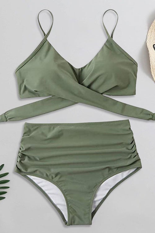 Bandeau High Waisted Tummy Control Two Piece Bikini