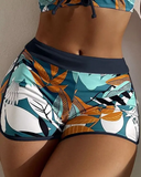 Leaf Print High Waist Halter Bikini Set