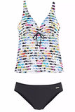 V-Neck Stripe Print Bandage Tankini