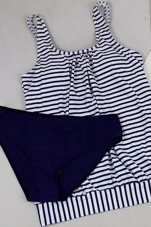 Striped Print Loose Tankini